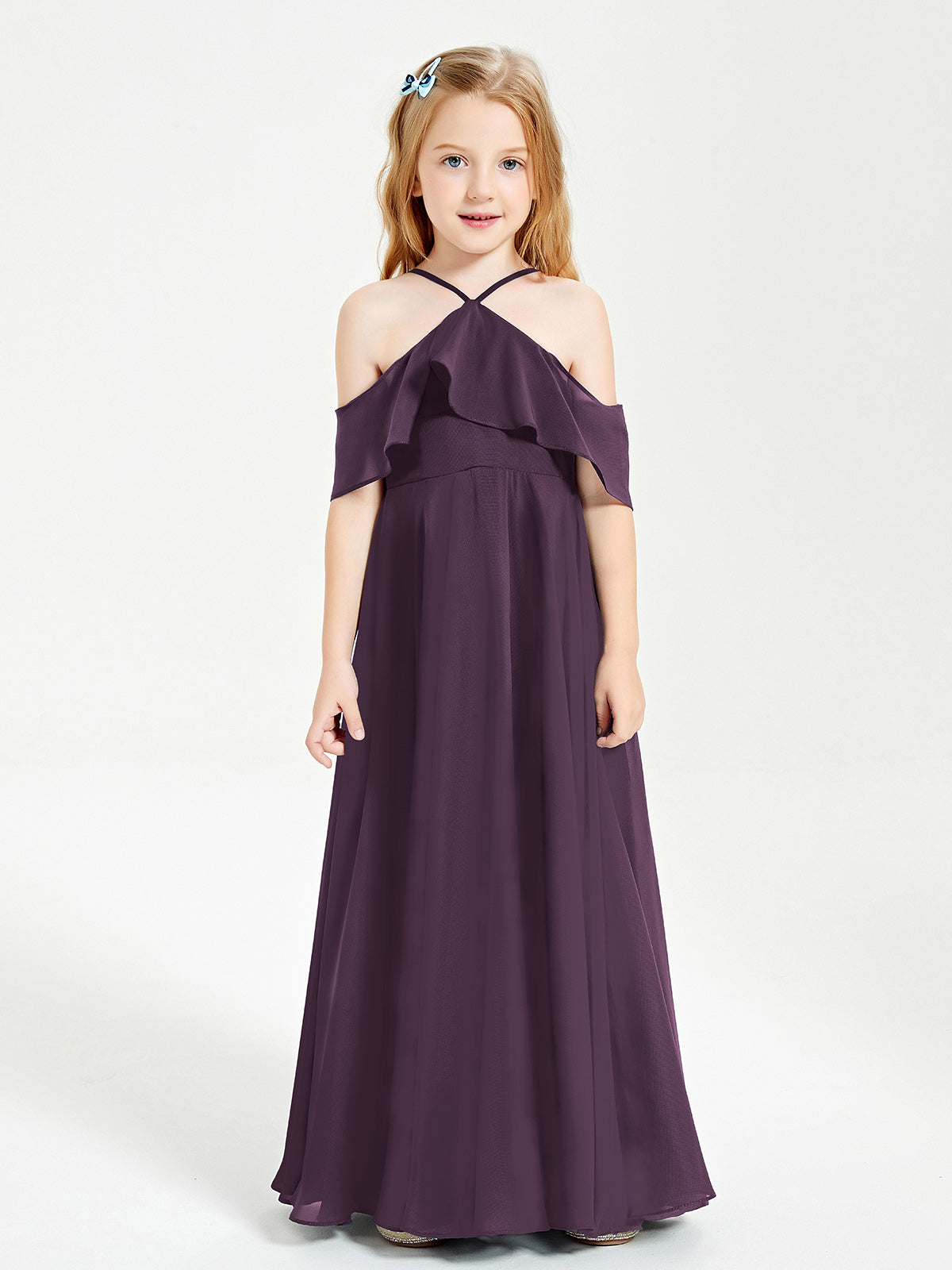 Off-the-Shoulder Long Dresses for Junior Bridesmaids Plum